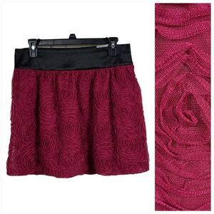 Maurices NWT Burgundy Tulle Rosette 3D Mesh Skirt Medium 8/10 Boho chic Hipster